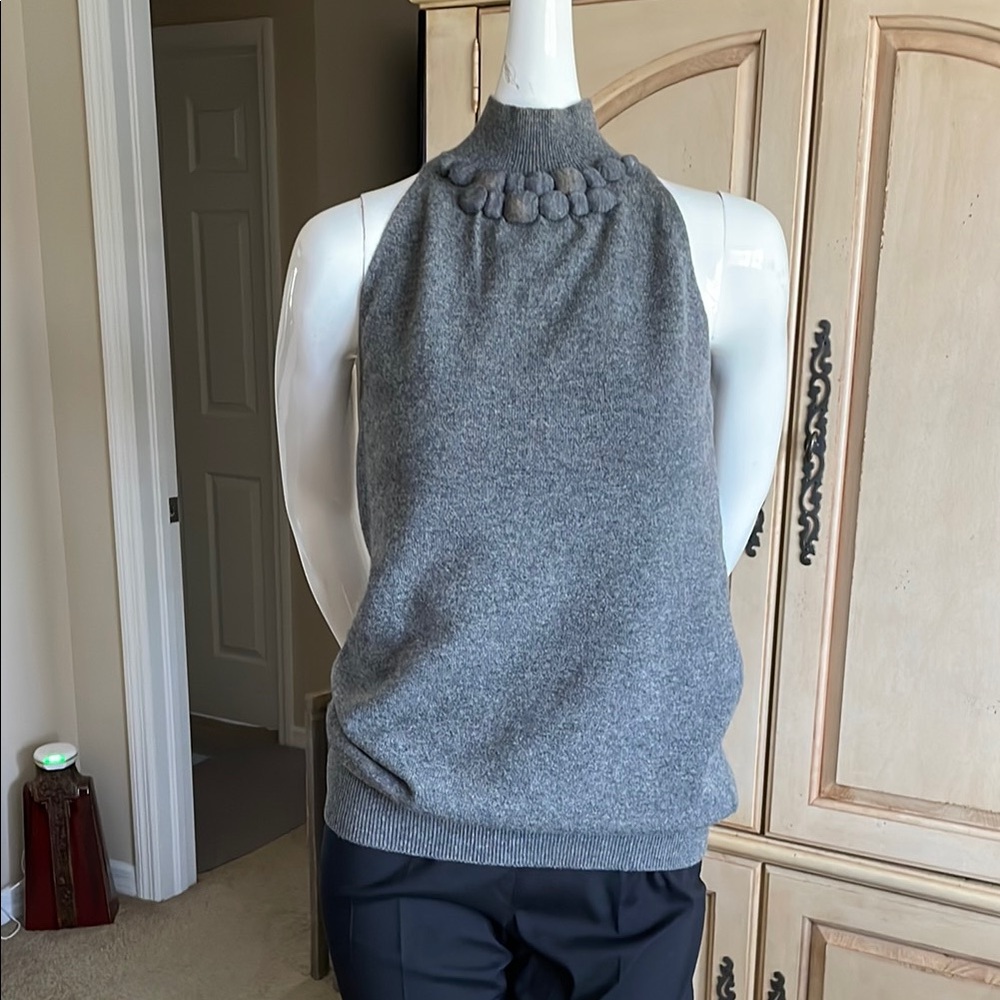 Vince Gray Embellished Mock Neck Sleeveless Cashmere Sweater NWOT XS